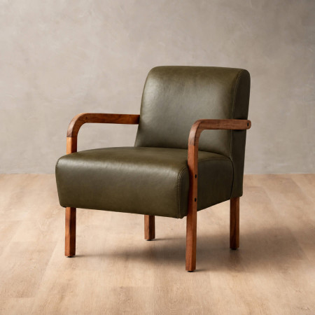 Palmiet Leather Armchair - Blackwood - Olive
