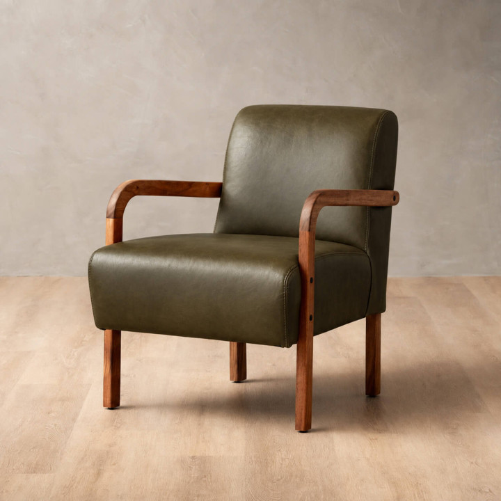 Palmiet Leather Armchair - Blackwood - Olive 1