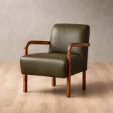 Palmiet Leather Armchair - Blackwood - Olive 1