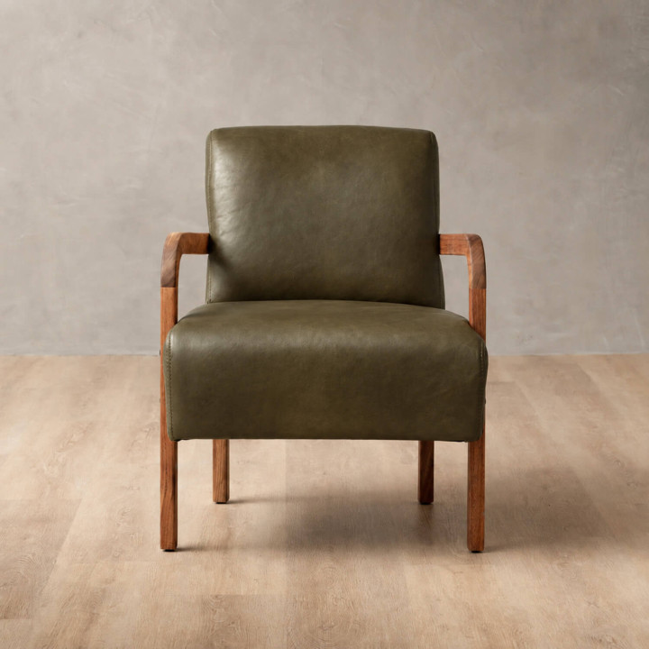 Palmiet Leather Armchair - Blackwood - Olive 2