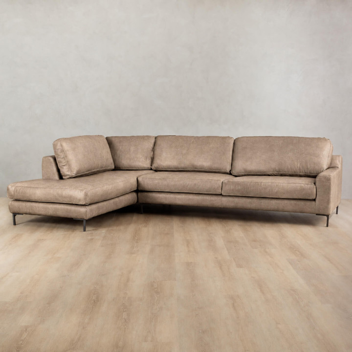 Tulbagh Leather Corner Couch with XL Daybed Left - Taupe