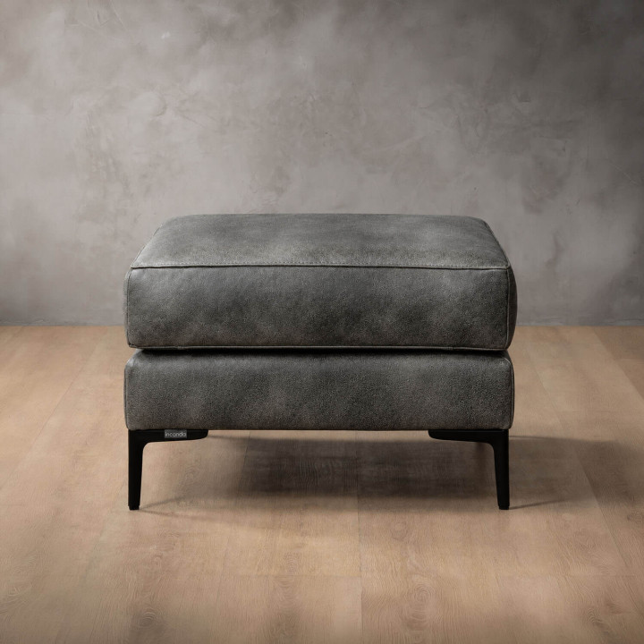 Tulbagh Leather Ottoman - Charcoal
