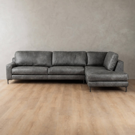 Tulbagh Leather Corner Couch with XL Daybed Right - Charcoal