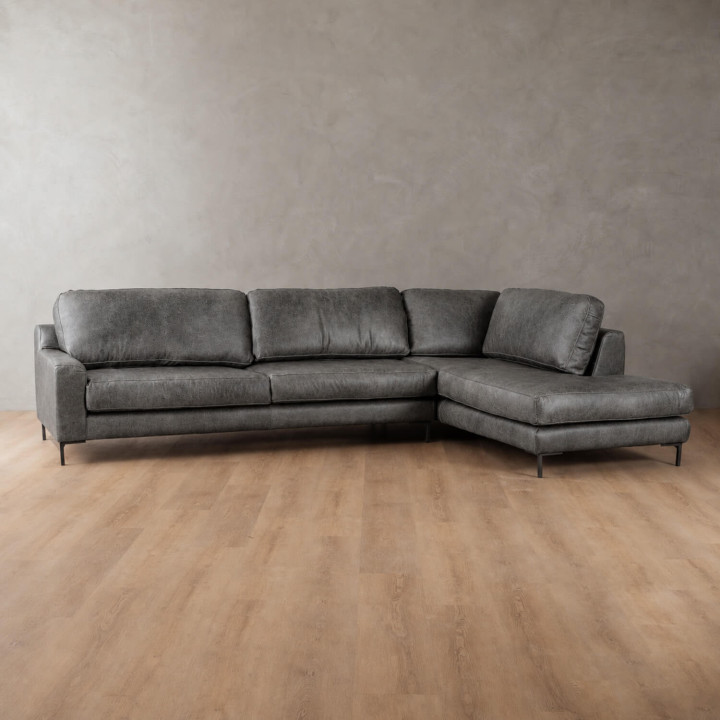 Tulbagh Leather Corner Couch with XL Daybed Right - Charcoal