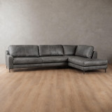 Tulbagh Leather Corner Couch with XL Daybed Right - Charcoal