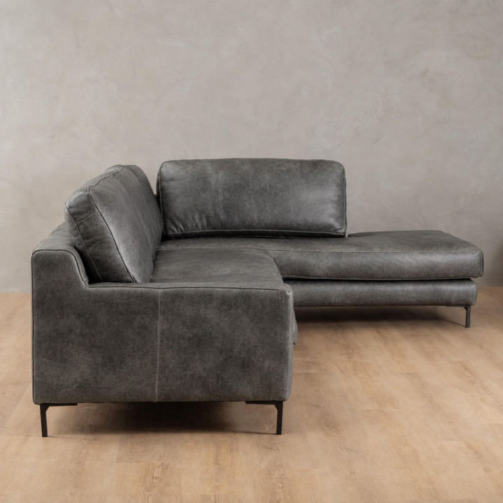 Tulbagh Leather Corner Couch with XL Daybed Right - Charcoal