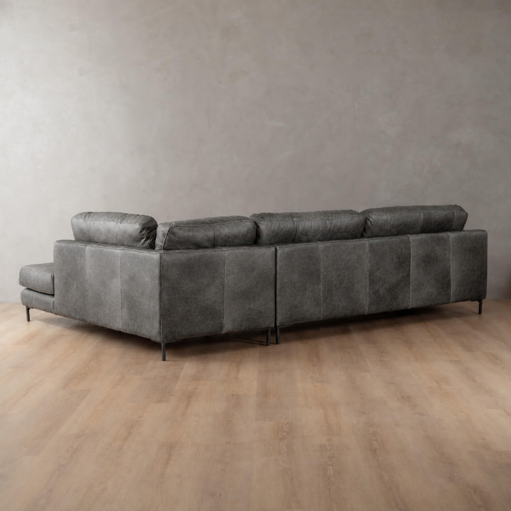 Tulbagh Leather Corner Couch with XL Daybed Right - Charcoal