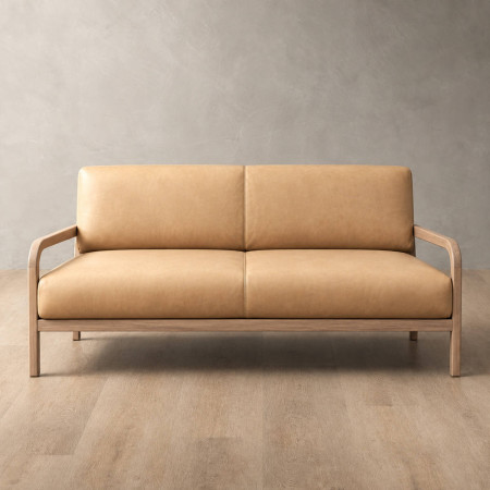 Vrede 2-Seater Leather Couch - Oak - Desert