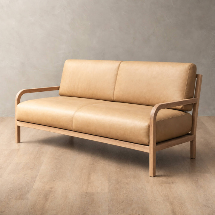 Vrede 2-Seater Leather Couch - Oak - Desert