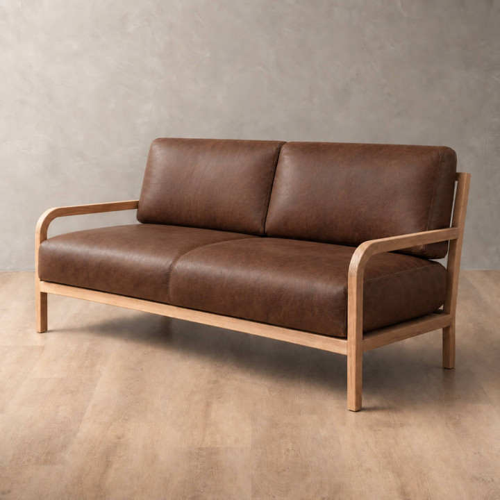 Vrede 3-Seater Leather Couch - Oak - Brown