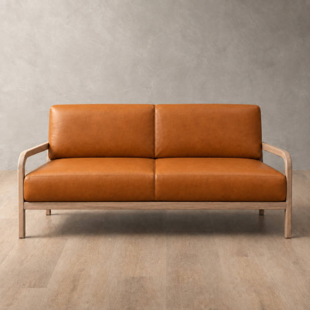 Vrede 3-Seater Leather Couch - Oak - Ginger