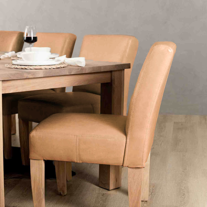 Chunky Leather Dining Chair - Oak - Desert - 2