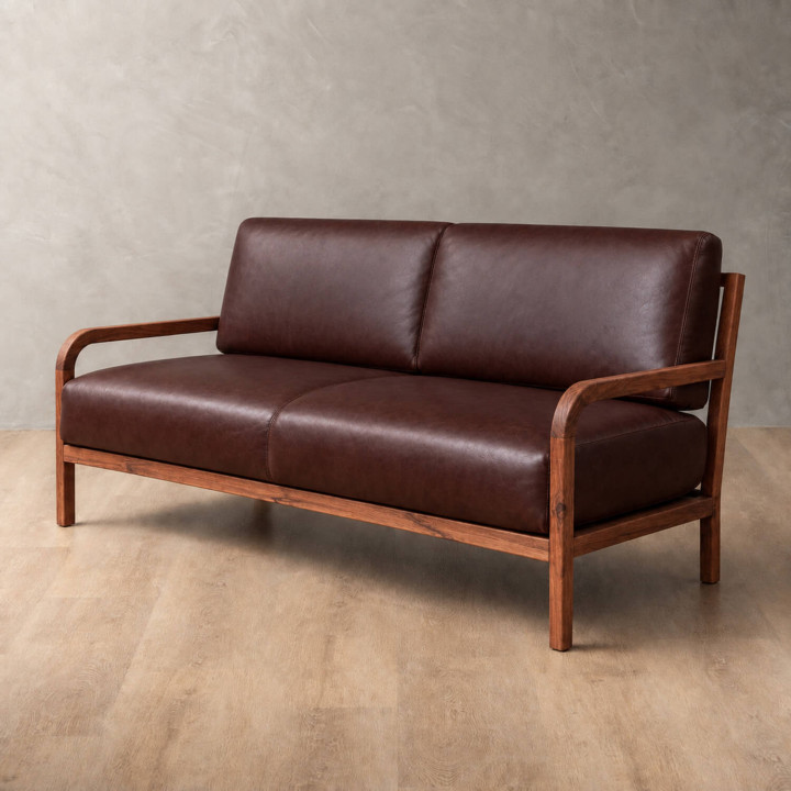 Vrede 3-Seater Leather Couch - Blackwood - Coffee