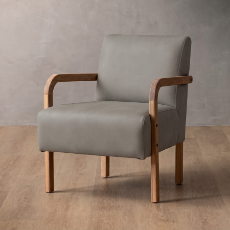 Palmiet Leather Armchair - Oak - Grey