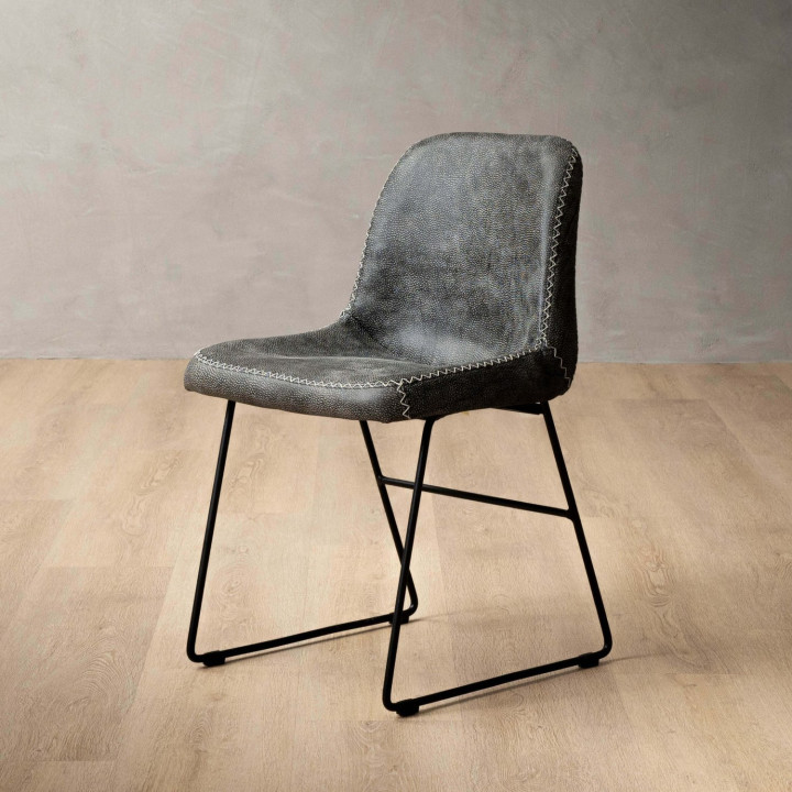 Hand-Stitched Leather Dining Chair - Charcoal - 1