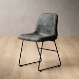 Hand-Stitched Leather Dining Chair - Charcoal - 1