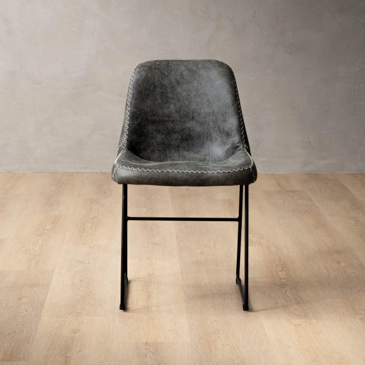 Hand-Stitched Leather Dining Chair - Charcoal - 2