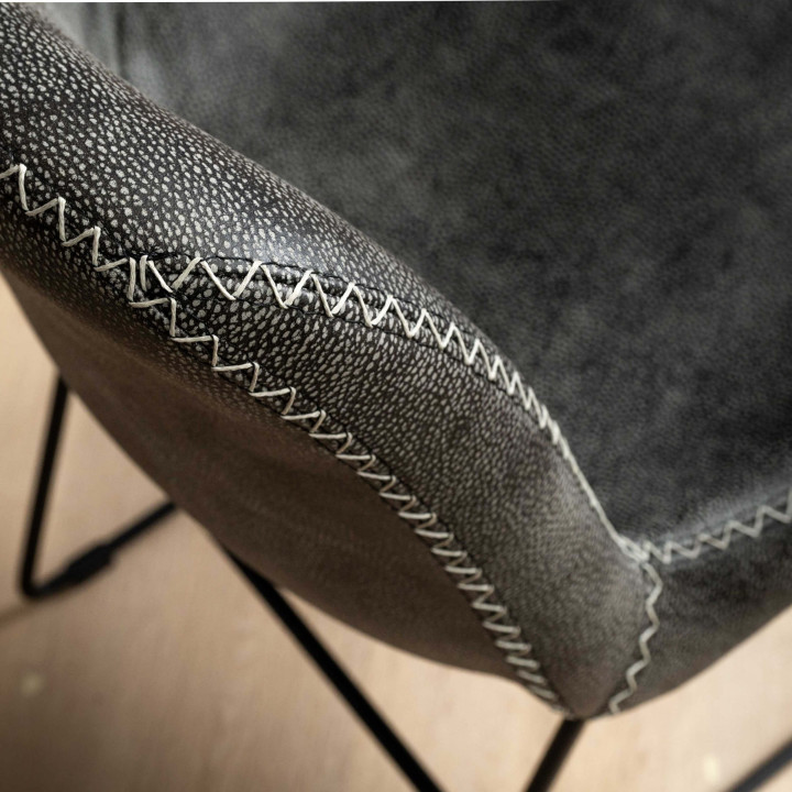 Hand-Stitched Leather Dining Chair - Charcoal - 3
