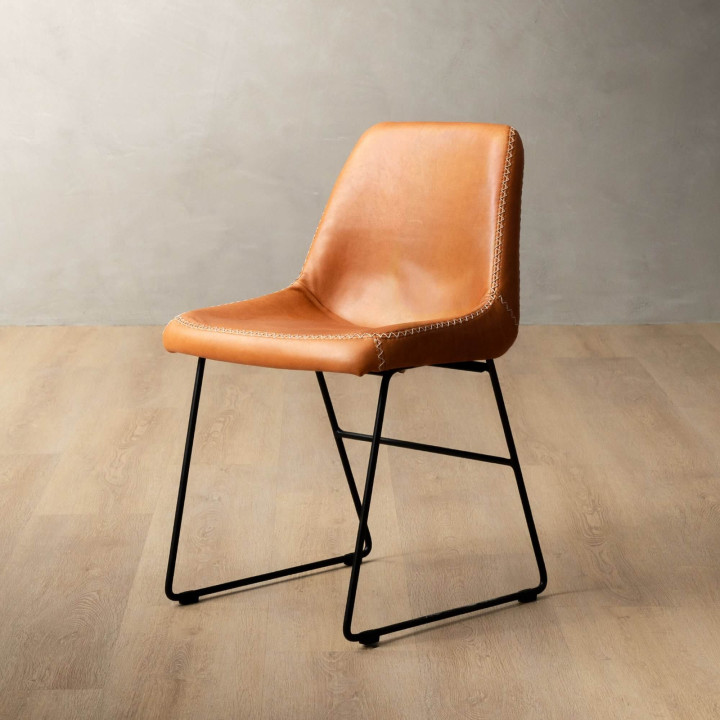 Hand-Stitched Leather Dining Chair - Ginger - 1