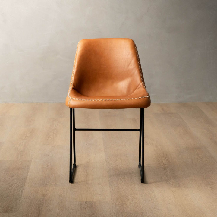 Hand-Stitched Leather Dining Chair - Ginger - 2