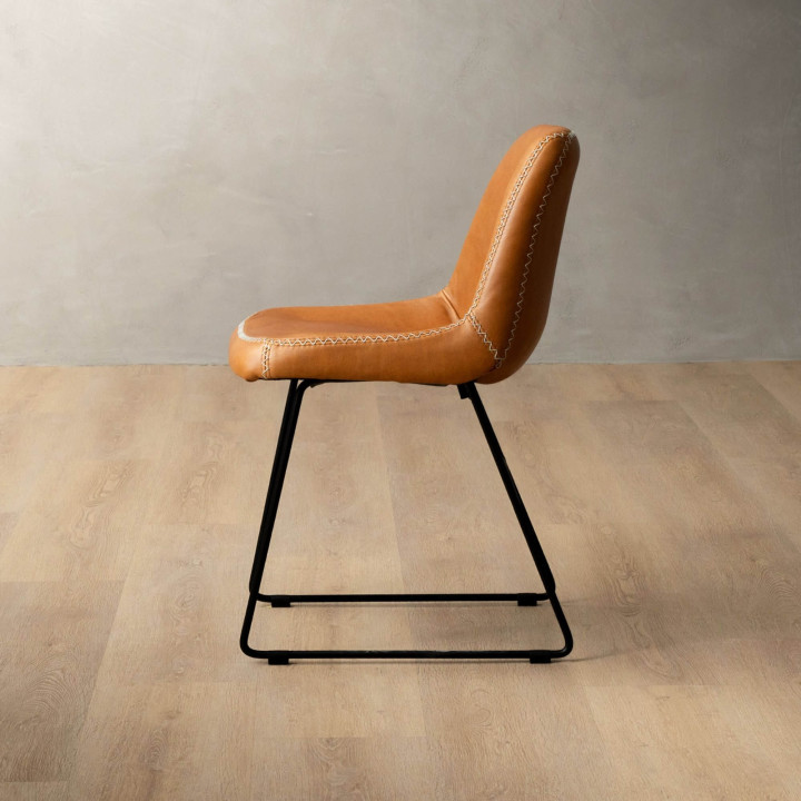 Hand-Stitched Leather Dining Chair - Ginger - 3