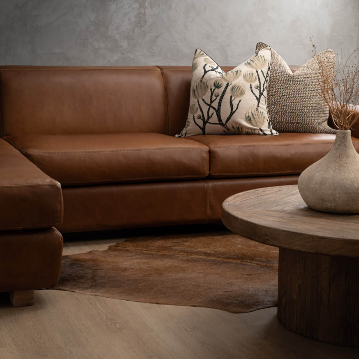 Karoo Leather Corner Couch with Daybed Left - Butterscotch 2