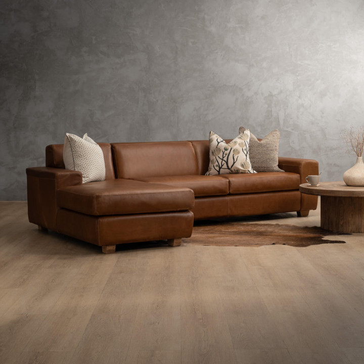 Karoo Leather Corner Couch with Daybed Left - Butterscotch