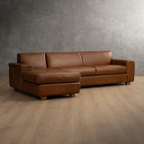Karoo Leather Corner Couch with Daybed Left - Butterscotch