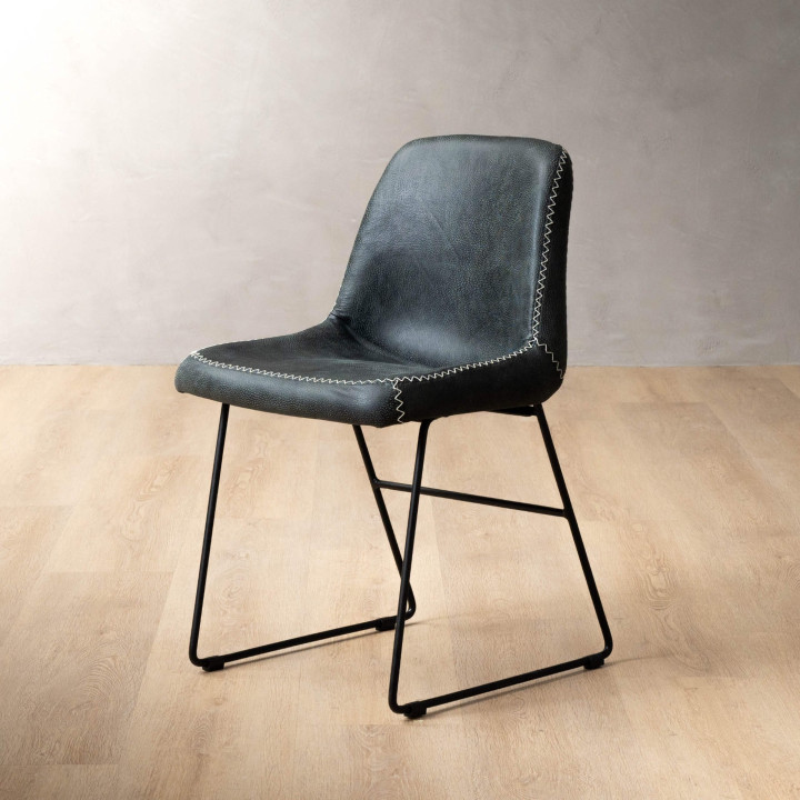 Hand-Stitched Leather Dining Chair - Midnight - 1