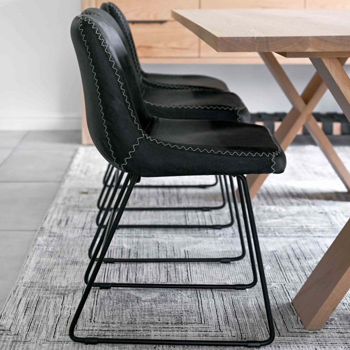 Hand-Stitched Leather Dining Chair - Midnight - 4