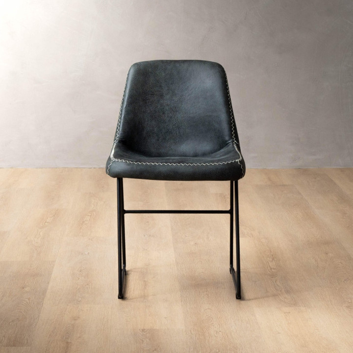 Hand-Stitched Leather Dining Chair - Midnight - 5