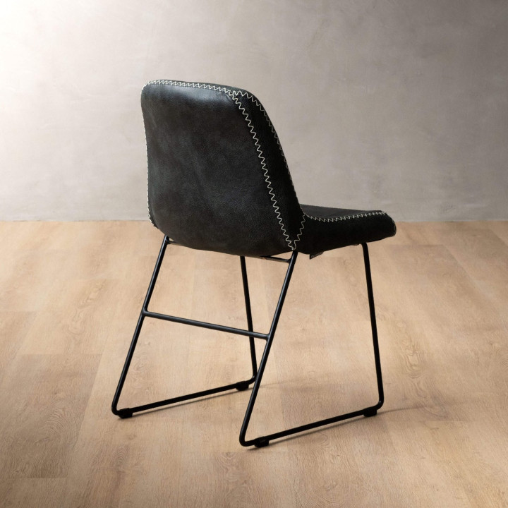 Hand-Stitched Leather Dining Chair - Midnight - 7