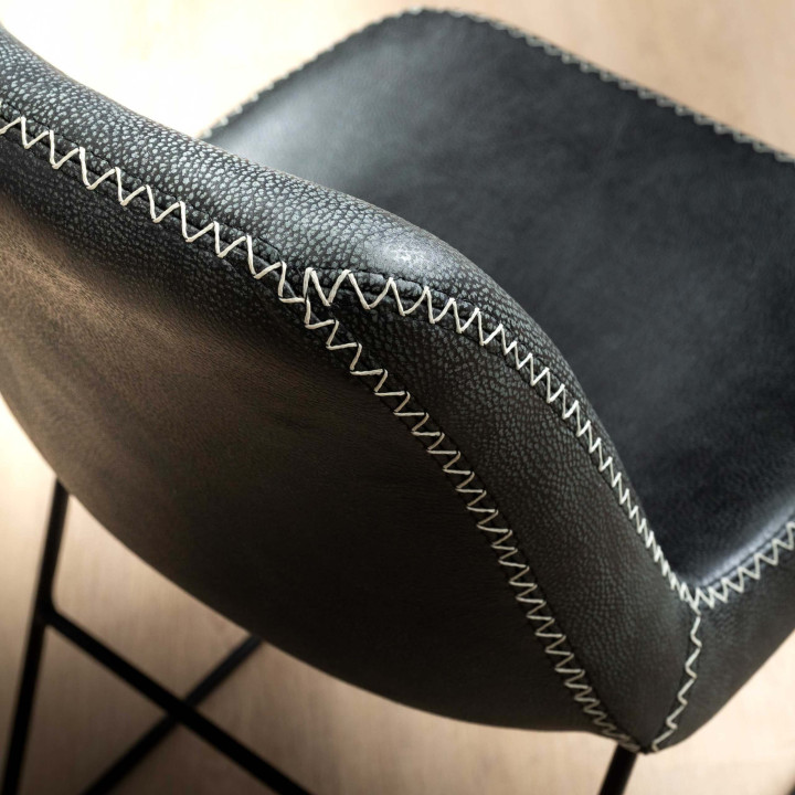 Hand-Stitched Leather Dining Chair - Midnight - 8