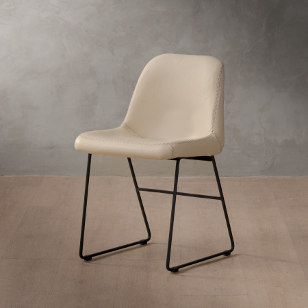 Hand-Stitched Leather Dining Chair - Cream