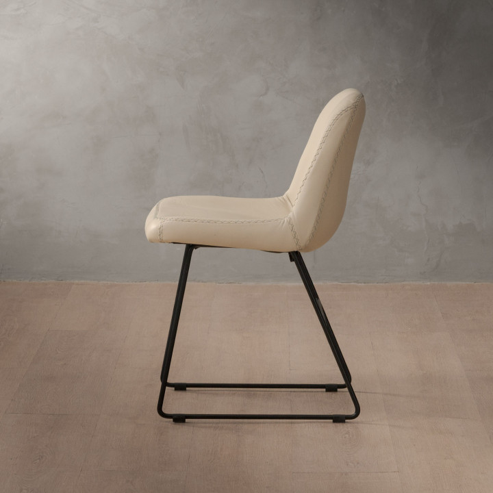 Hand-Stitched Leather Dining Chair - Cream - 3