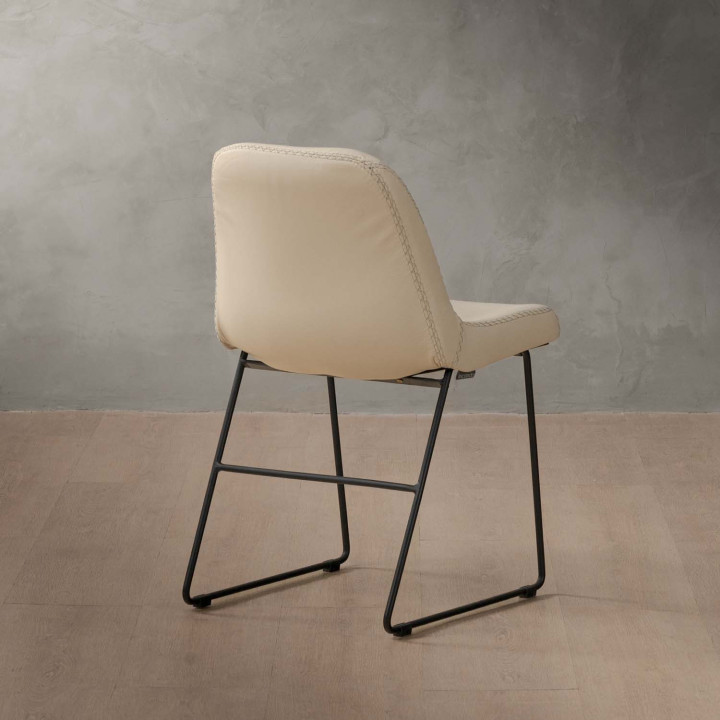 Hand-Stitched Leather Dining Chair - Cream - 4