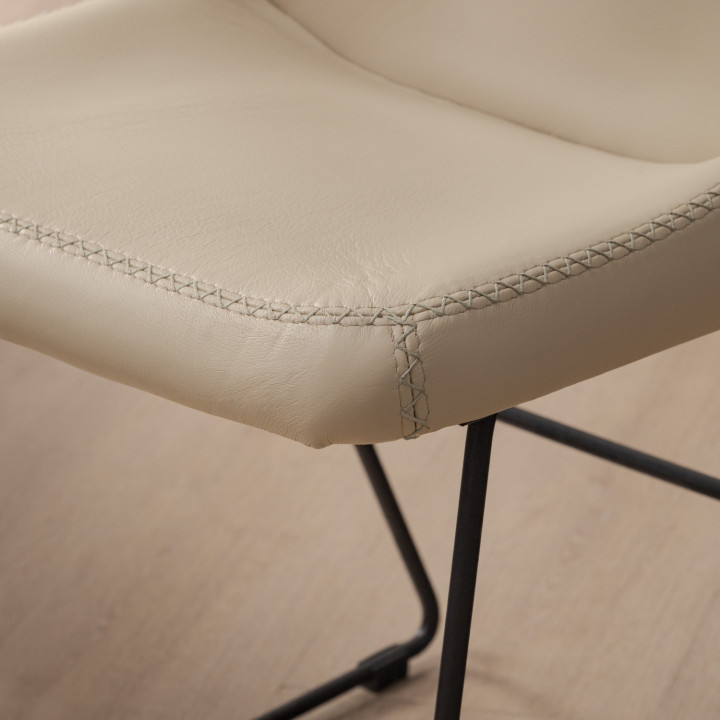 Hand-Stitched Leather Dining Chair - Cream - 5