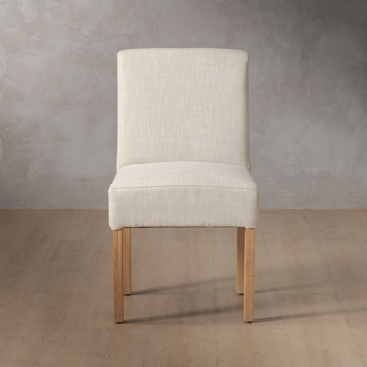 Chunky Fabric Dining Chair - Oak - Buttermilk - 2