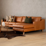 Douglas Leather Corner Couch with Daybed Right - Ginger - 13