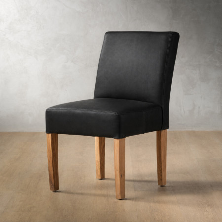 Demo - Chunky Leather Dining Chair - Oak - Black