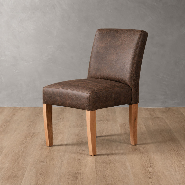Demo - Chunky Leather Dining Chair - Oak - Brown