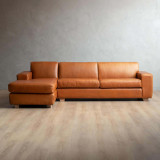 Karoo Leather Corner Couch with Daybed Left - Ginger - 3