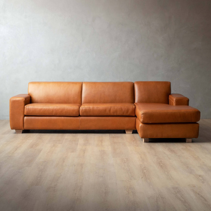 Karoo Leather Corner Couch with Daybed Right - Ginger - 3