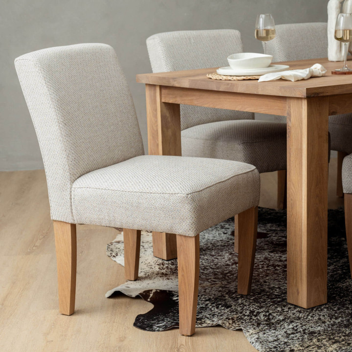 Chunky Fabric Dining Chair - Oak - Oats - 4