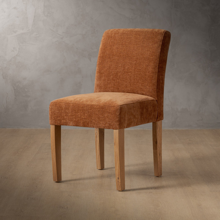 Chunky Fabric Dining Chair - Oak - Rust Wave - 1