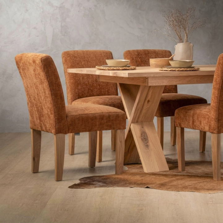Chunky Fabric Dining Chair - Oak - Rust Wave - 2