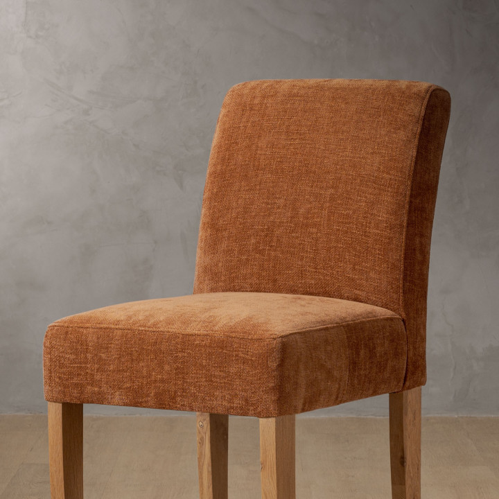Chunky Fabric Dining Chair - Oak - Rust Wave - 6