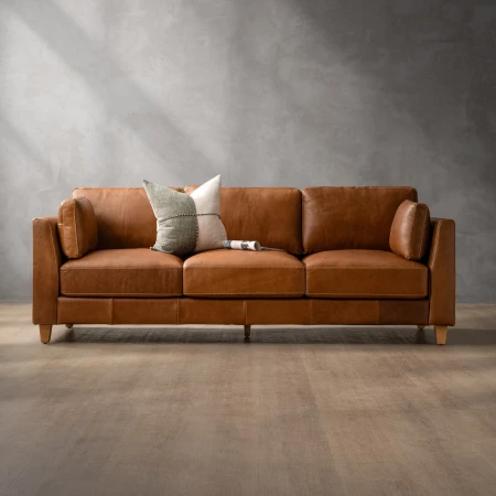 Sutherland 3 Seater Leather Couch - Cinnamon 7