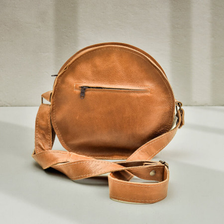 Pocketbook Round Leather Crossbody Bag - Ginger