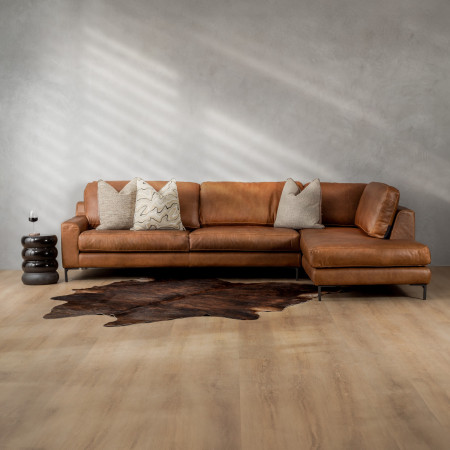 Tulbagh Leather Corner Couch with XL Daybed Right - Butterscotch 14